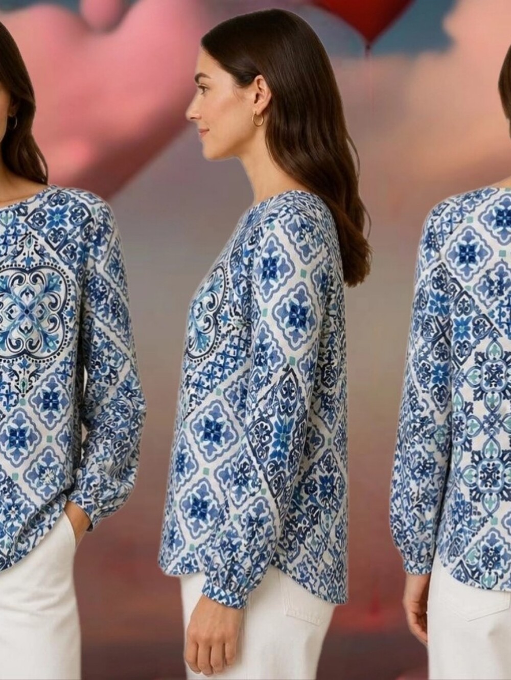 New Alfred Dunner mosaic print blouse top Women